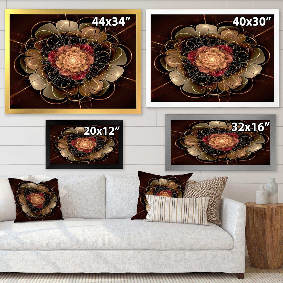 Dark Gold Red Fractal Flower Pattern - Floral Canvas Wall Art