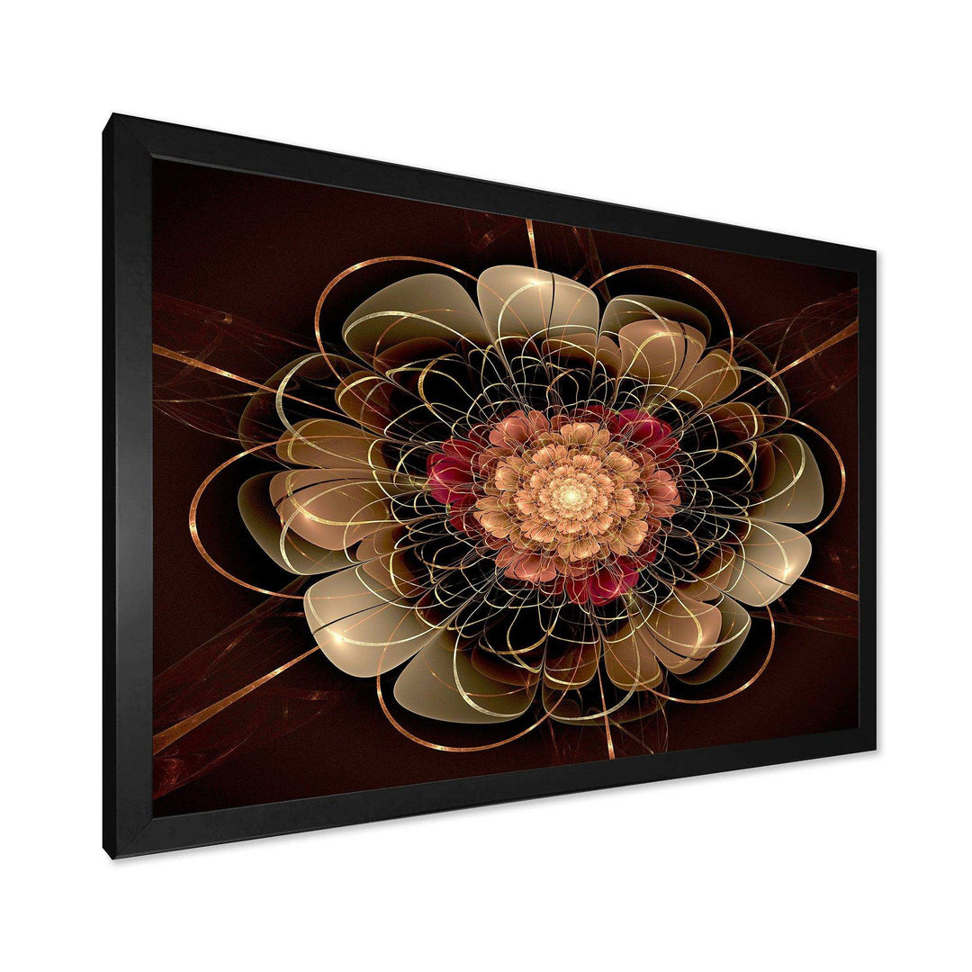 Dark Gold Red Fractal Flower Pattern - Floral Canvas Wall Art