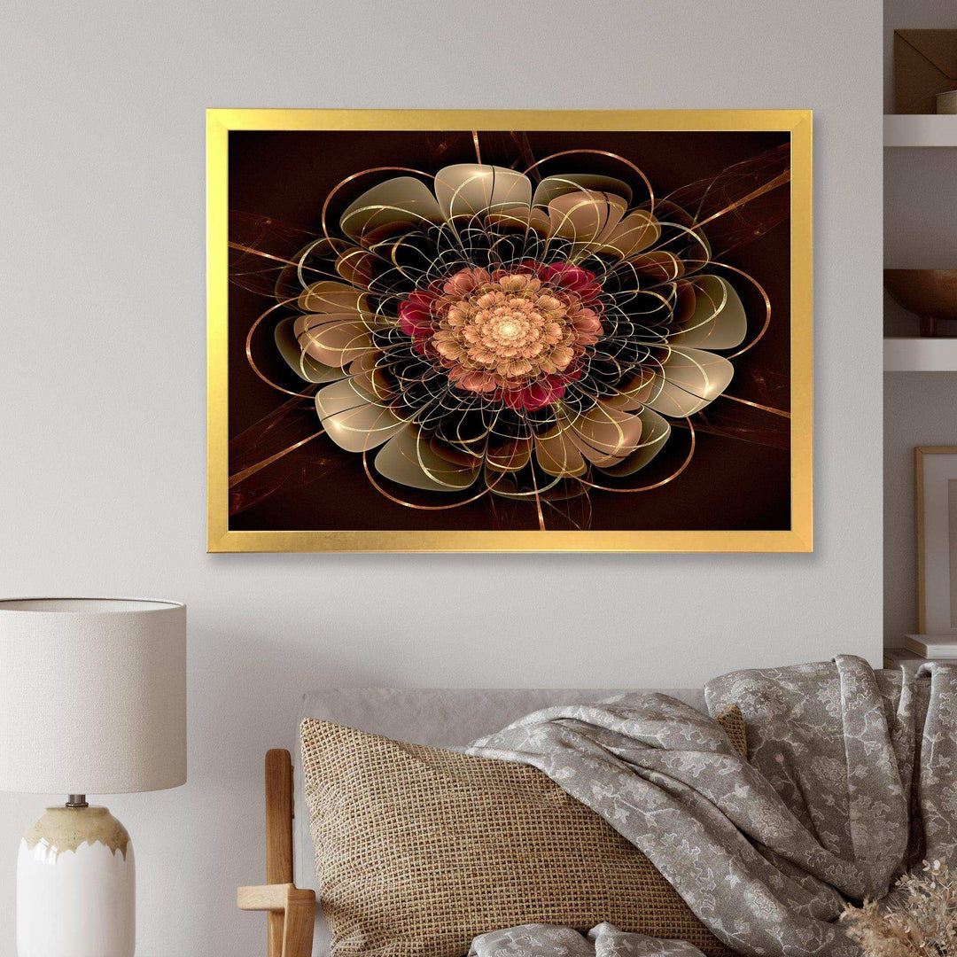 Dark Gold Red Fractal Flower Pattern - Floral Canvas Wall Art