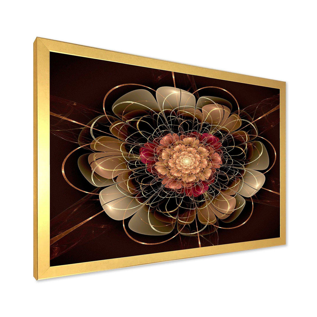 Dark Gold Red Fractal Flower Pattern - Floral Canvas Wall Art