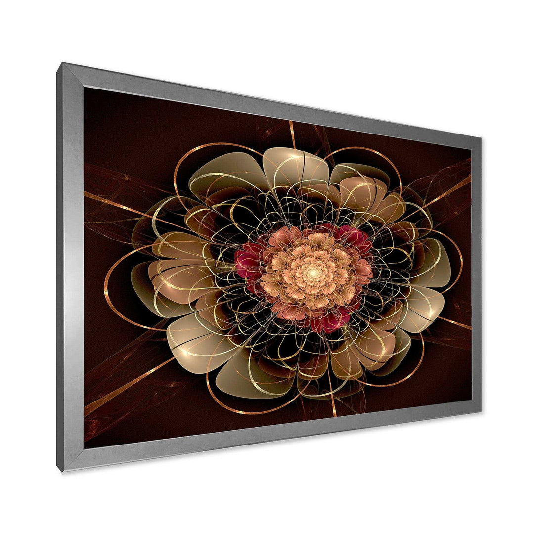 Dark Gold Red Fractal Flower Pattern - Floral Canvas Wall Art
