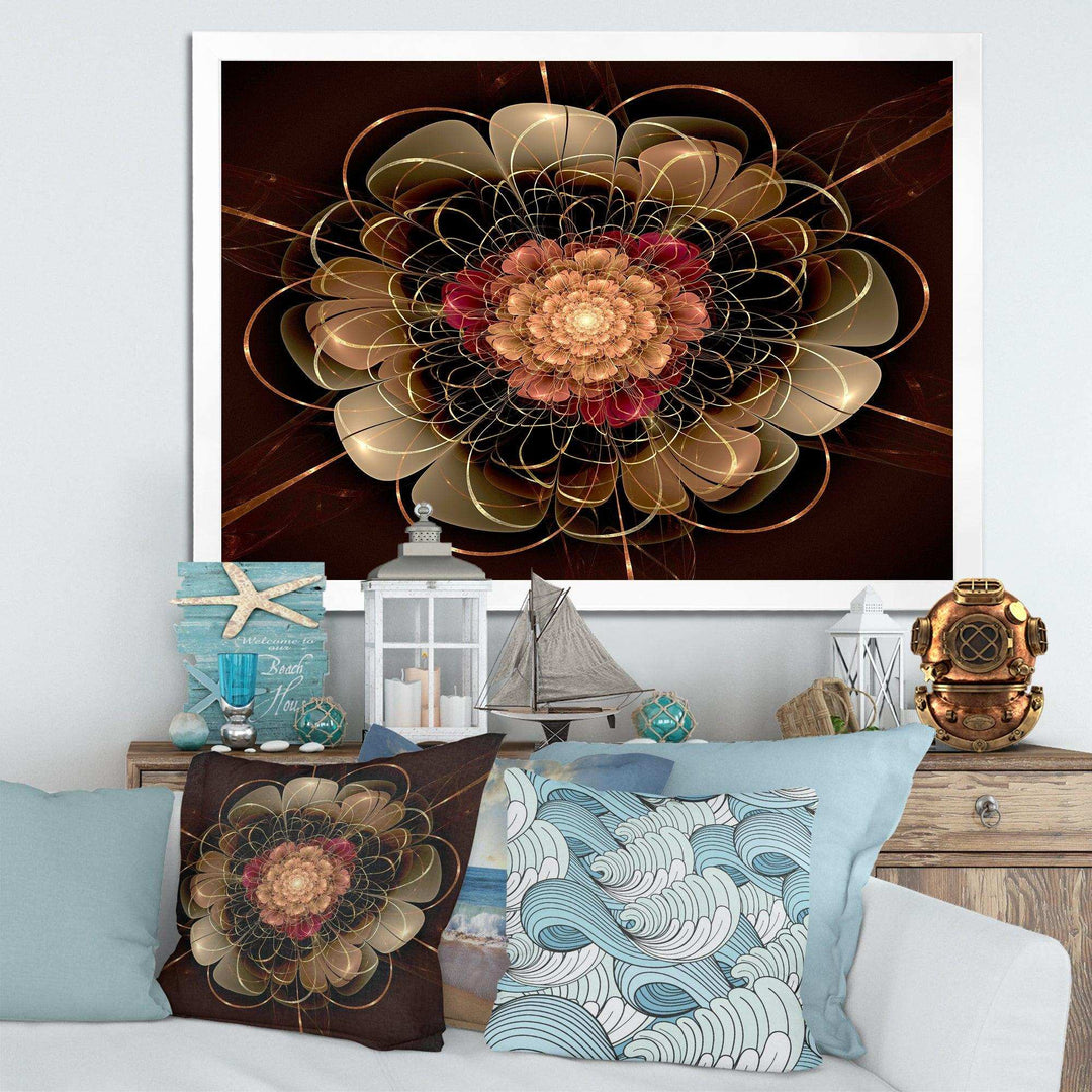 Dark Gold Red Fractal Flower Pattern - Floral Canvas Wall Art