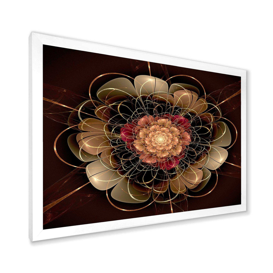 Dark Gold Red Fractal Flower Pattern - Floral Canvas Wall Art