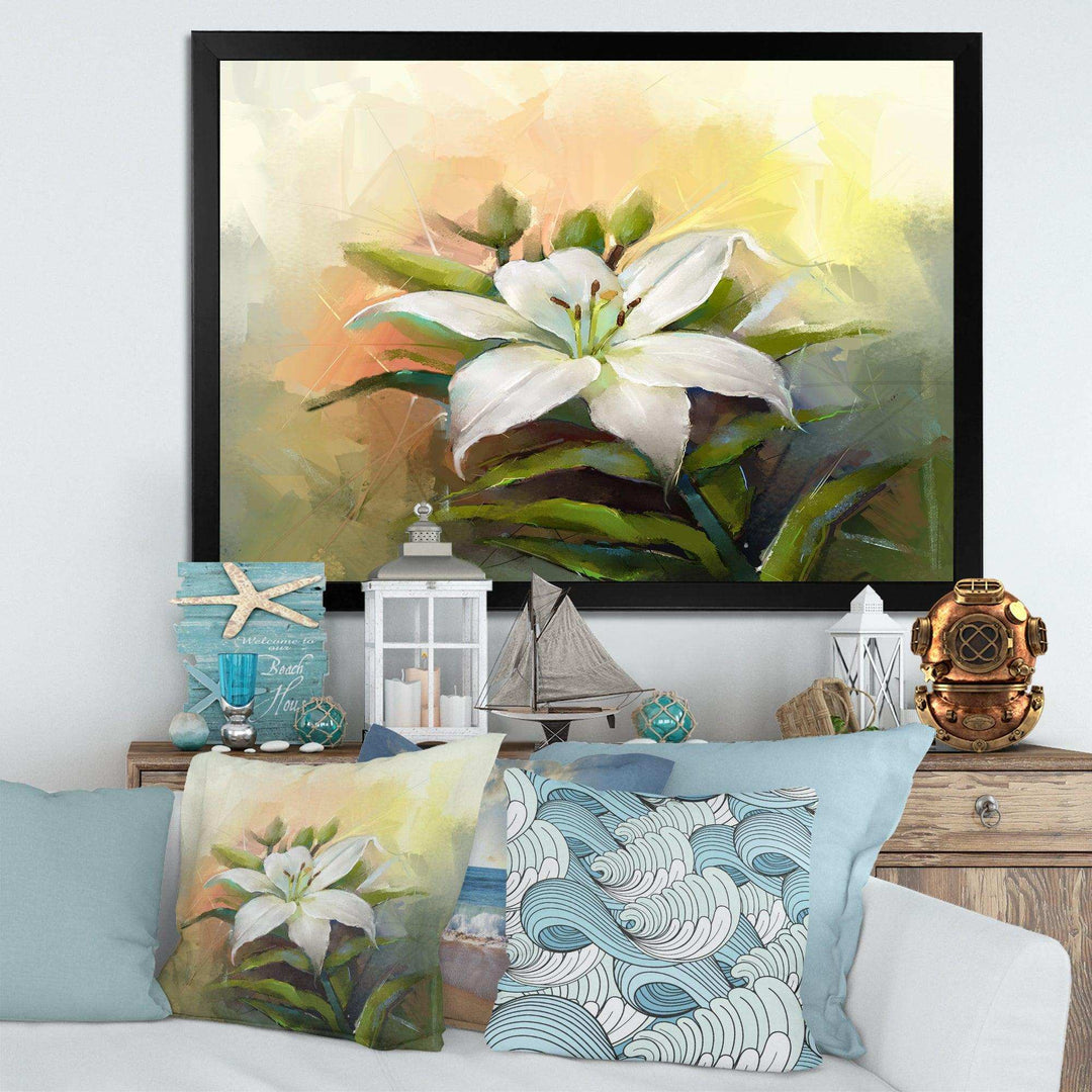 White Lily Flower Oil Painting