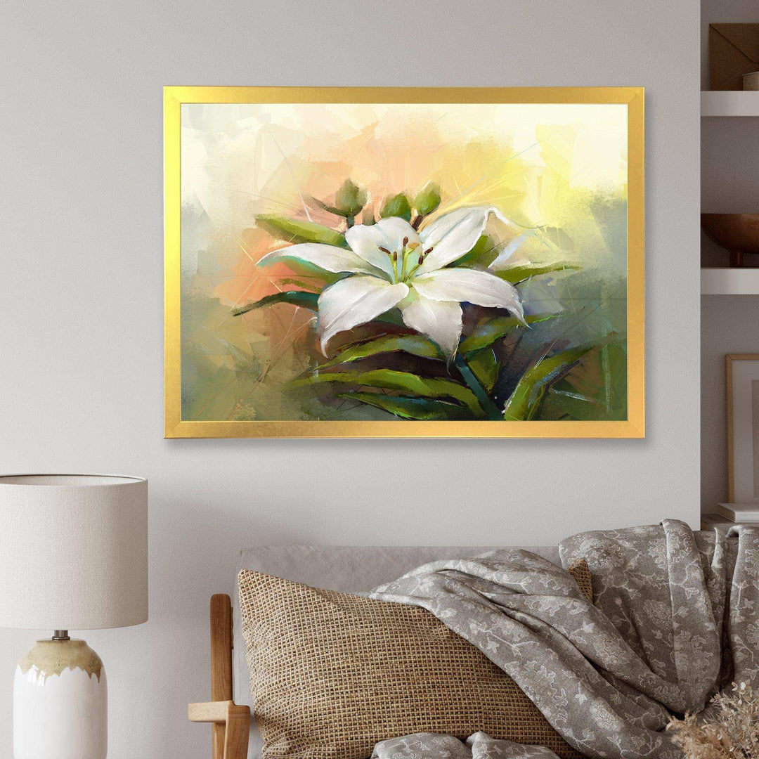 White Lily Flower Oil Painting