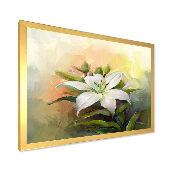 White Lily Flower Oil Painting