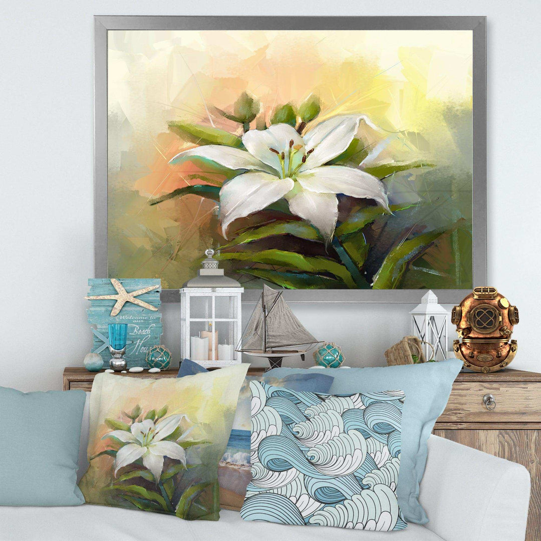White Lily Flower Oil Painting