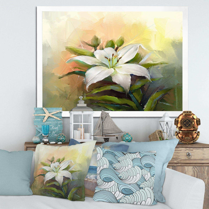 White Lily Flower Oil Painting