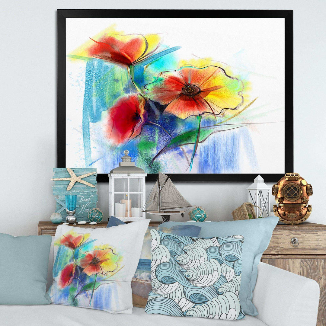 Watercolor Multi color Flower - Floral Living Room Wall Decor
