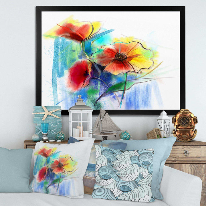 Watercolor Multi color Flower - Floral Living Room Wall Decor