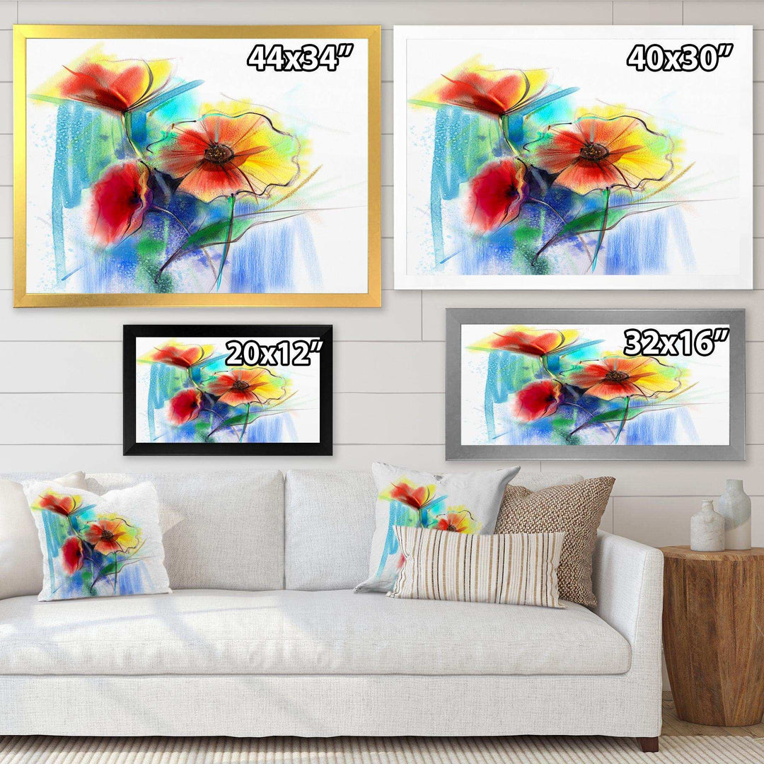Watercolor Multi color Flower - Floral Living Room Wall Decor