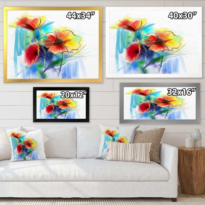 Watercolor Multi color Flower - Floral Living Room Wall Decor