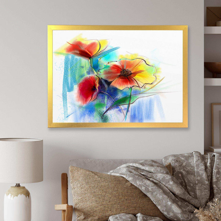 Watercolor Multi color Flower - Floral Living Room Wall Decor