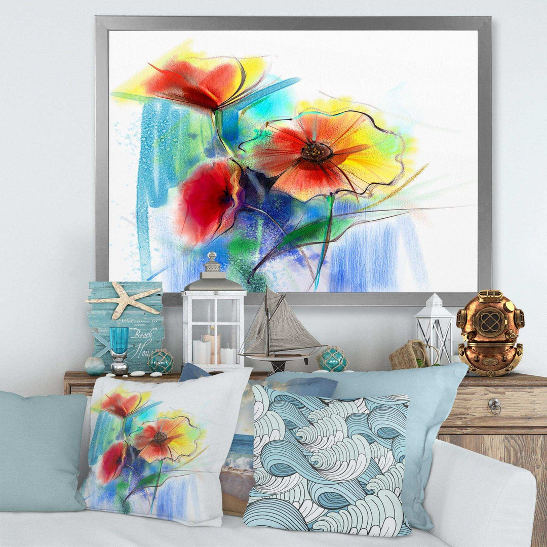 Watercolor Multi color Flower - Floral Living Room Wall Decor