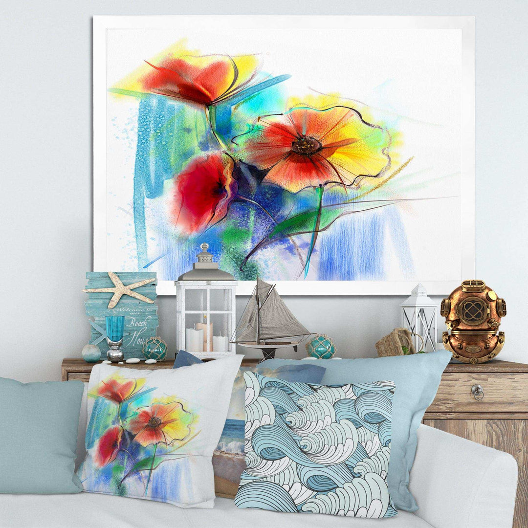 Watercolor Multi color Flower - Floral Living Room Wall Decor
