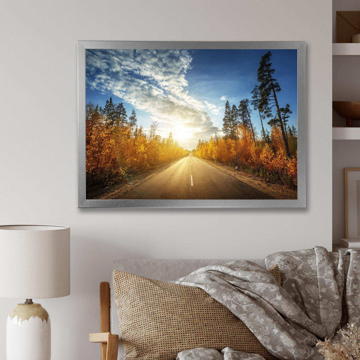 Road in Fall Forest Panorama