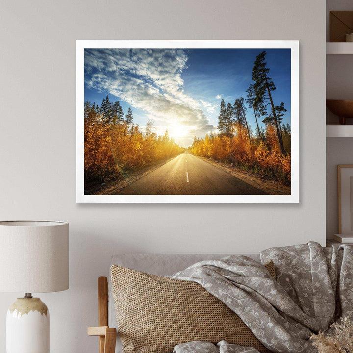 Road in Fall Forest Panorama