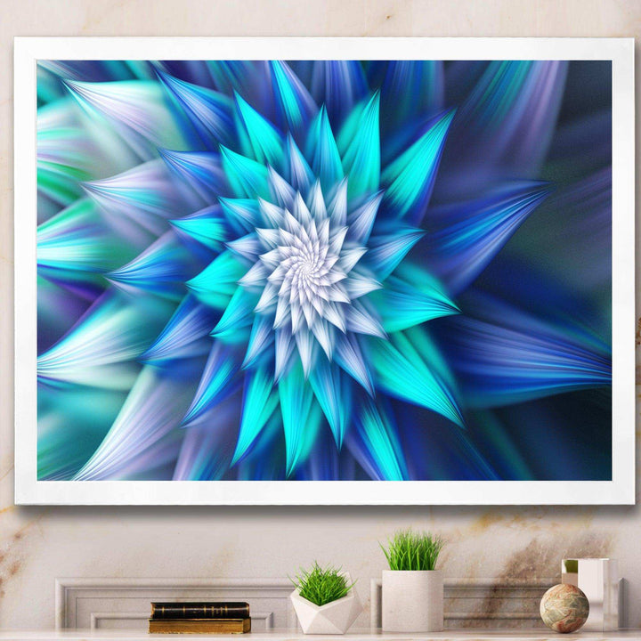 Large Blue Alien Fractal Flower - Modern Wall Art Prints
