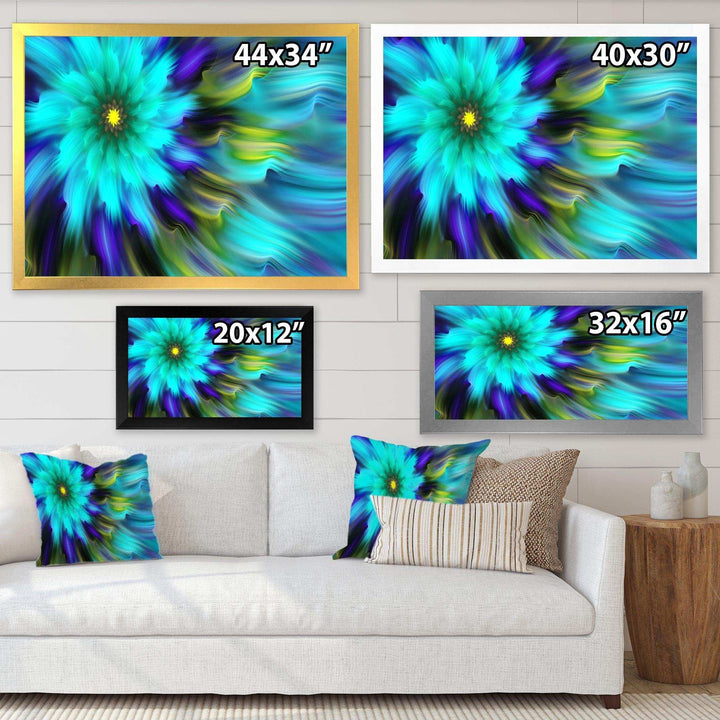 Massive Blue Green Fractal Flower - Modern Bedroom Wall Art