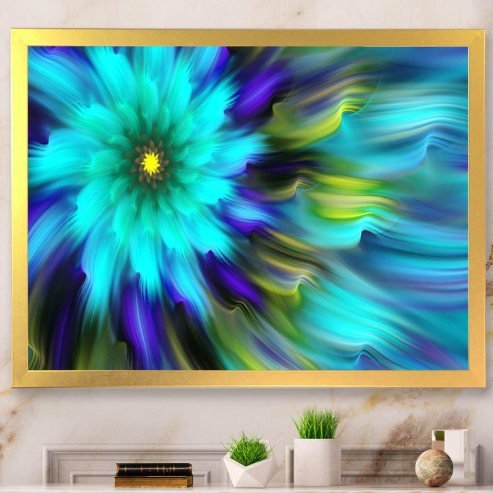Massive Blue Green Fractal Flower - Modern Bedroom Wall Art