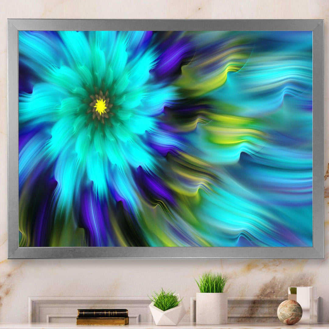 Massive Blue Green Fractal Flower - Modern Bedroom Wall Art