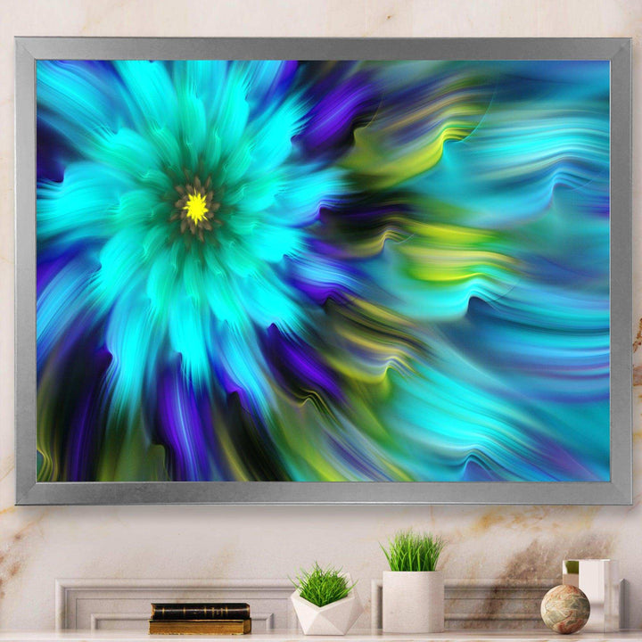 Massive Blue Green Fractal Flower - Modern Bedroom Wall Art