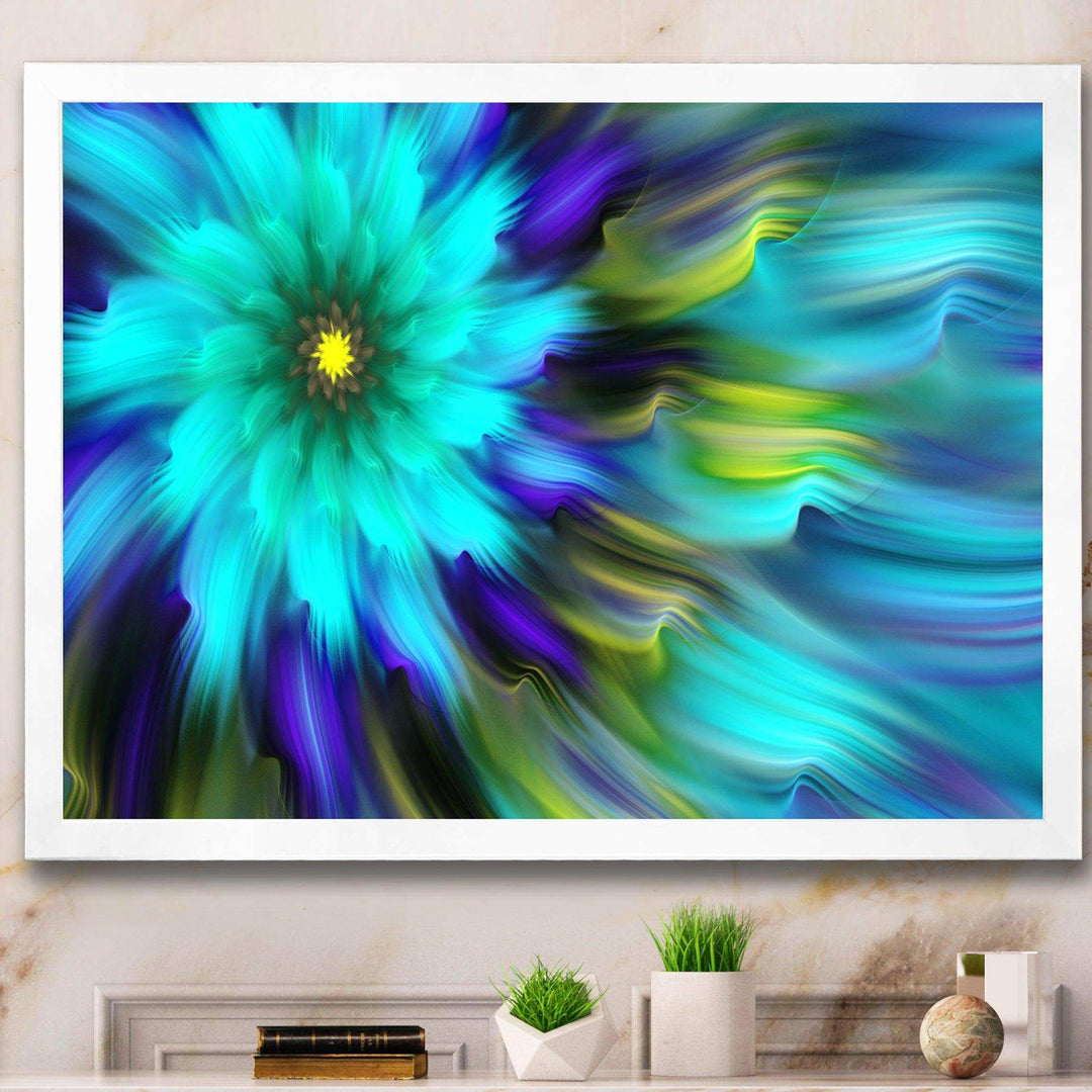 Massive Blue Green Fractal Flower - Modern Bedroom Wall Art