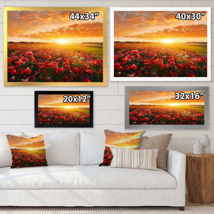 Beautiful Poppy Field at Sunset - Landscapes Wall Art Prints