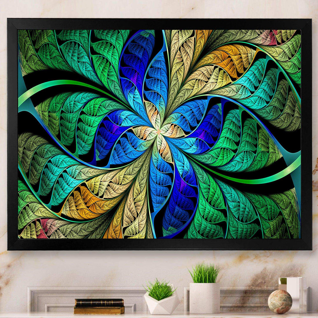 Blue Green Fractal Flower Petals - Modern Living Room Wall Decor