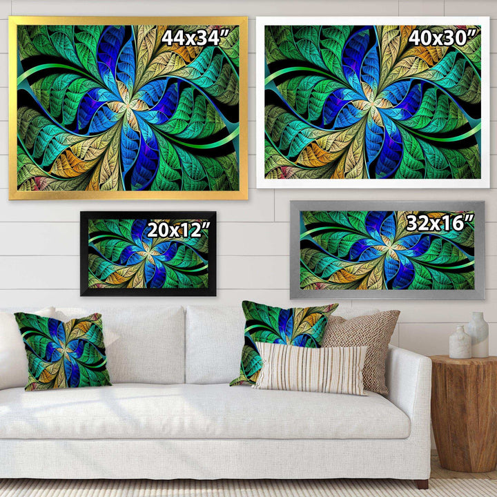 Blue Green Fractal Flower Petals - Modern Living Room Wall Decor