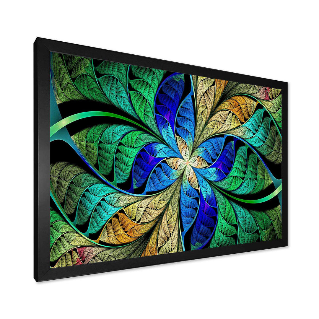 Blue Green Fractal Flower Petals - Modern Living Room Wall Decor