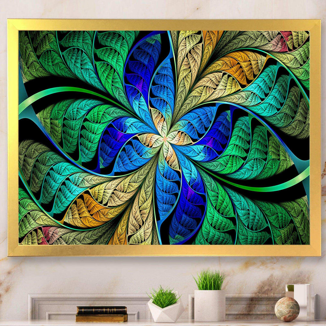 Blue Green Fractal Flower Petals - Modern Living Room Wall Decor
