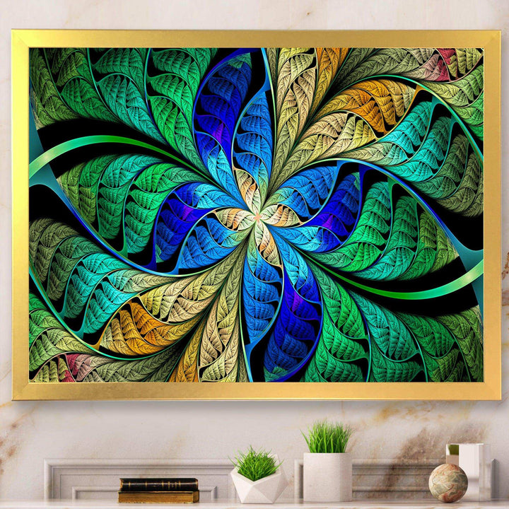 Blue Green Fractal Flower Petals - Modern Living Room Wall Decor