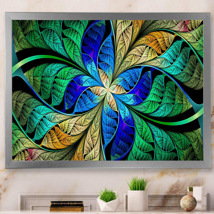 Blue Green Fractal Flower Petals - Modern Living Room Wall Decor