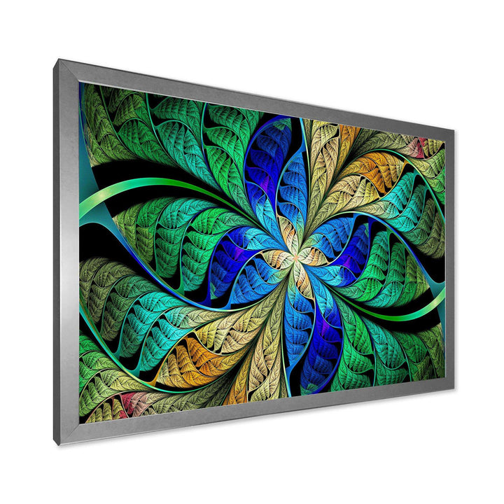 Blue Green Fractal Flower Petals - Modern Living Room Wall Decor