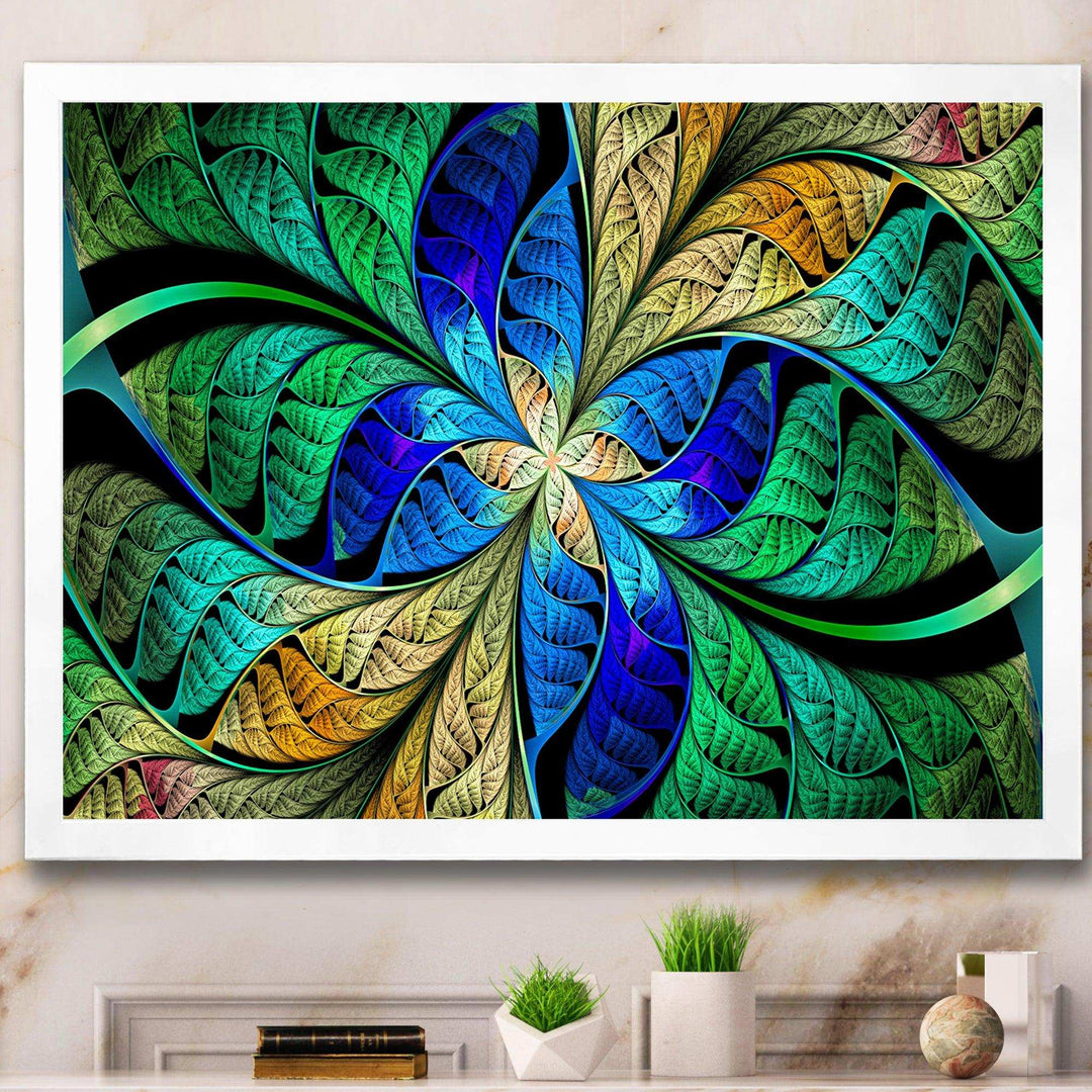 Blue Green Fractal Flower Petals - Modern Living Room Wall Decor