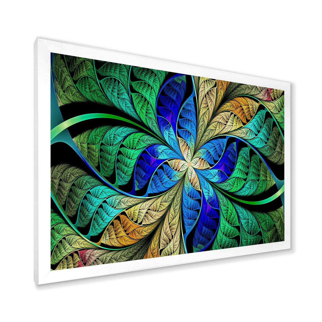 Blue Green Fractal Flower Petals - Modern Living Room Wall Decor