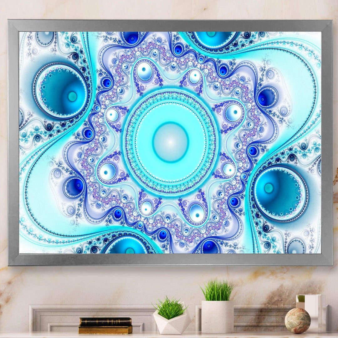 Turquoise Wavy Curves and Circles - Modern Living Room Wall Decor