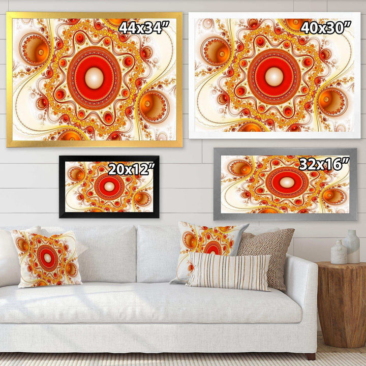 Orange Fractal Pattern with Circles - Modern Bedroom Wall Art