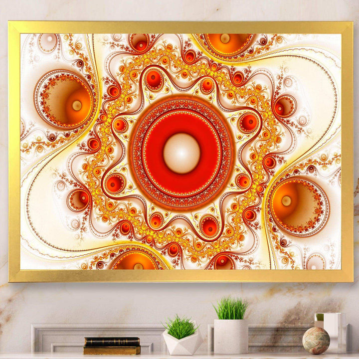 Orange Fractal Pattern with Circles - Modern Bedroom Wall Art