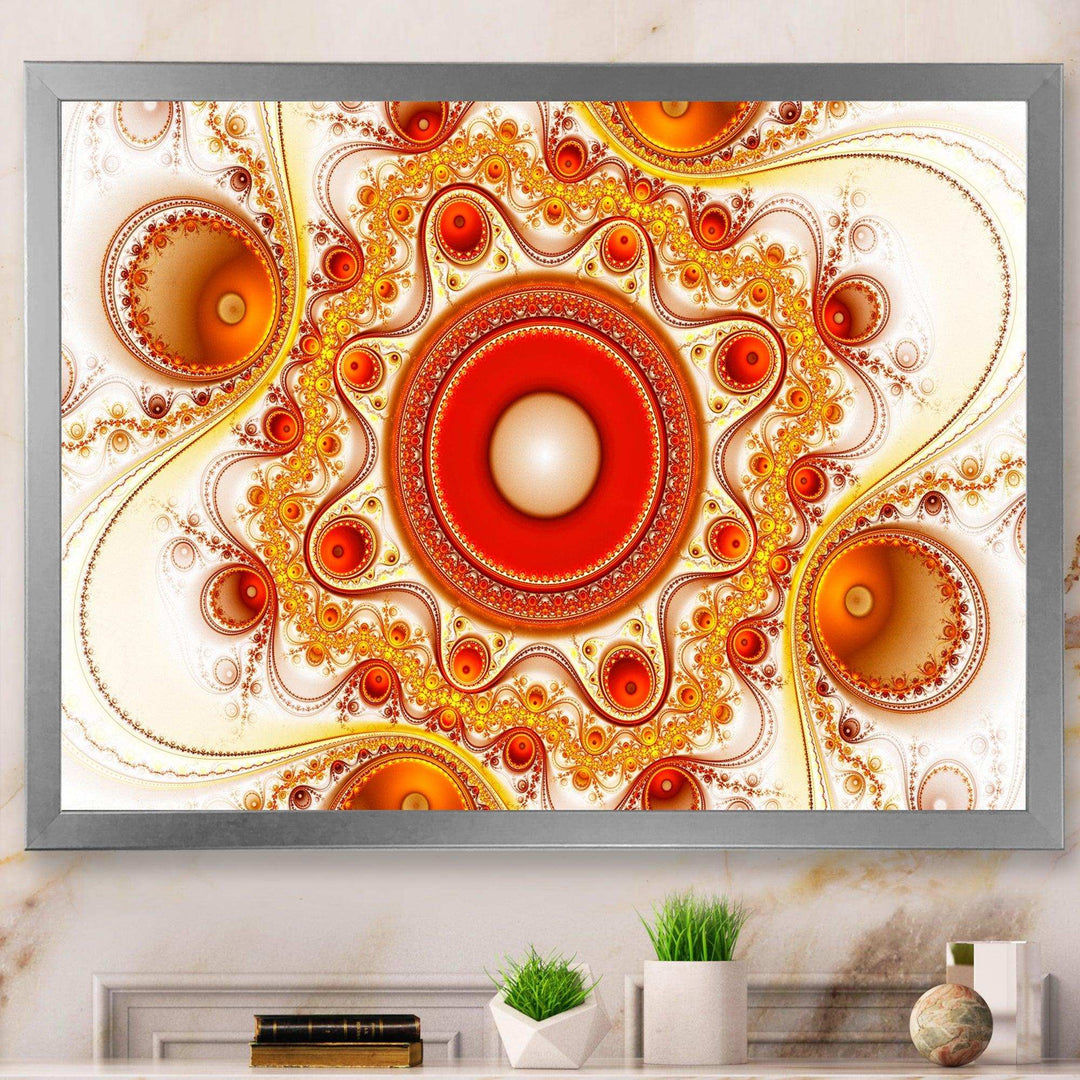Orange Fractal Pattern with Circles - Modern Bedroom Wall Art