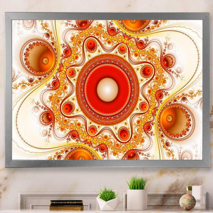 Orange Fractal Pattern with Circles - Modern Bedroom Wall Art