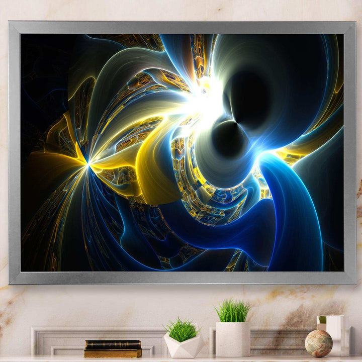 Glowing Blue Yellow Plasma - Modern Bedroom Wall Art