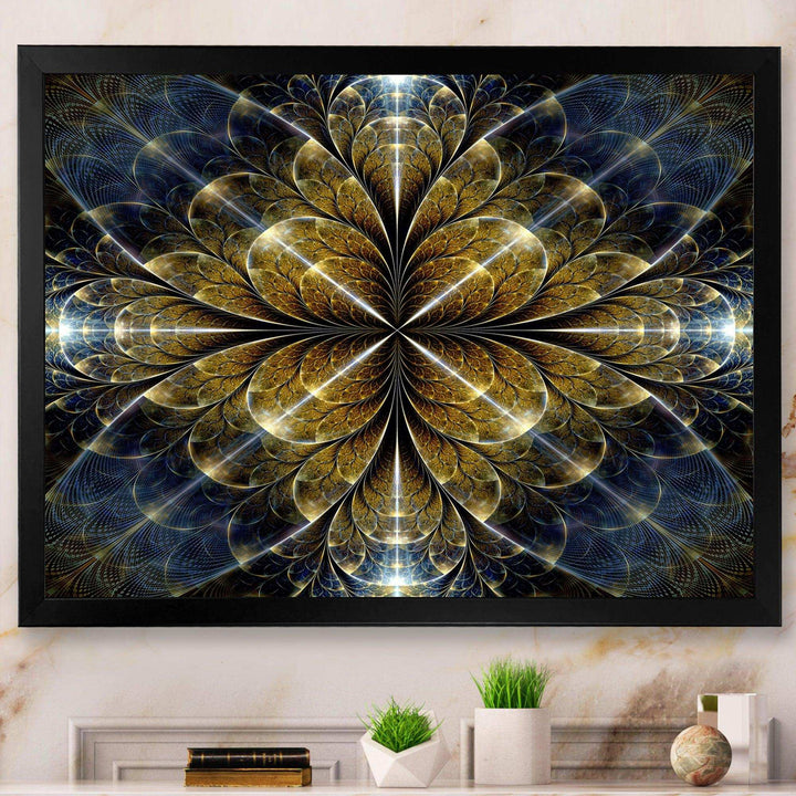 Digital Gold Fractal Flower Pattern - Modern Canvas Wall Art