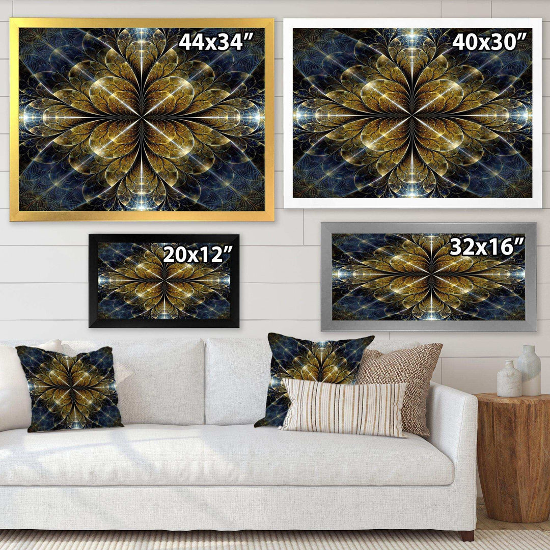 Digital Gold Fractal Flower Pattern - Modern Canvas Wall Art
