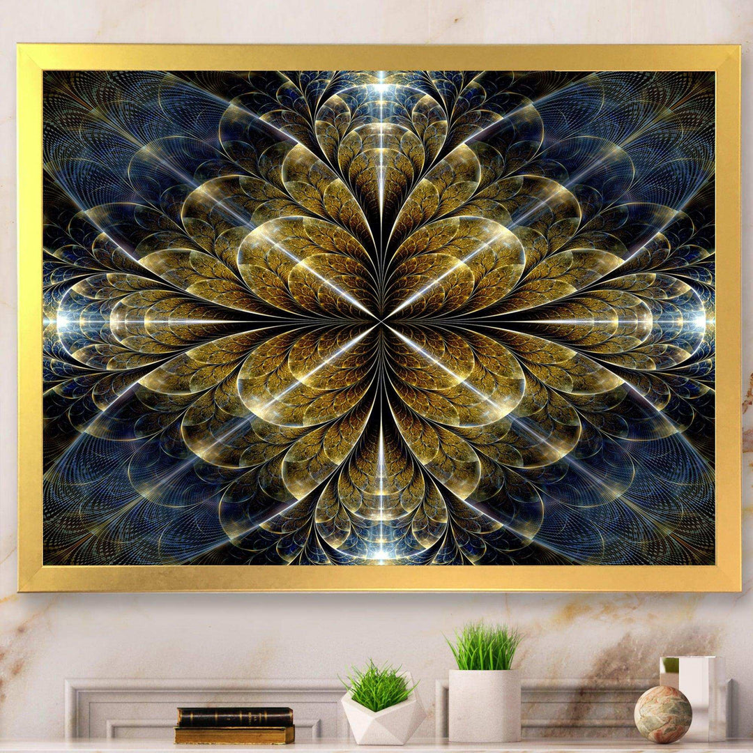Digital Gold Fractal Flower Pattern - Modern Canvas Wall Art