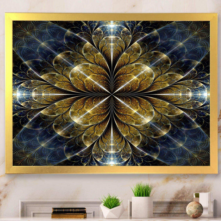 Digital Gold Fractal Flower Pattern - Modern Canvas Wall Art