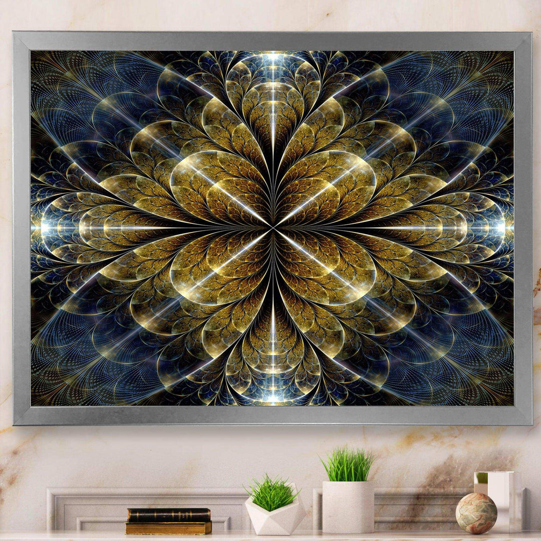 Digital Gold Fractal Flower Pattern - Modern Canvas Wall Art