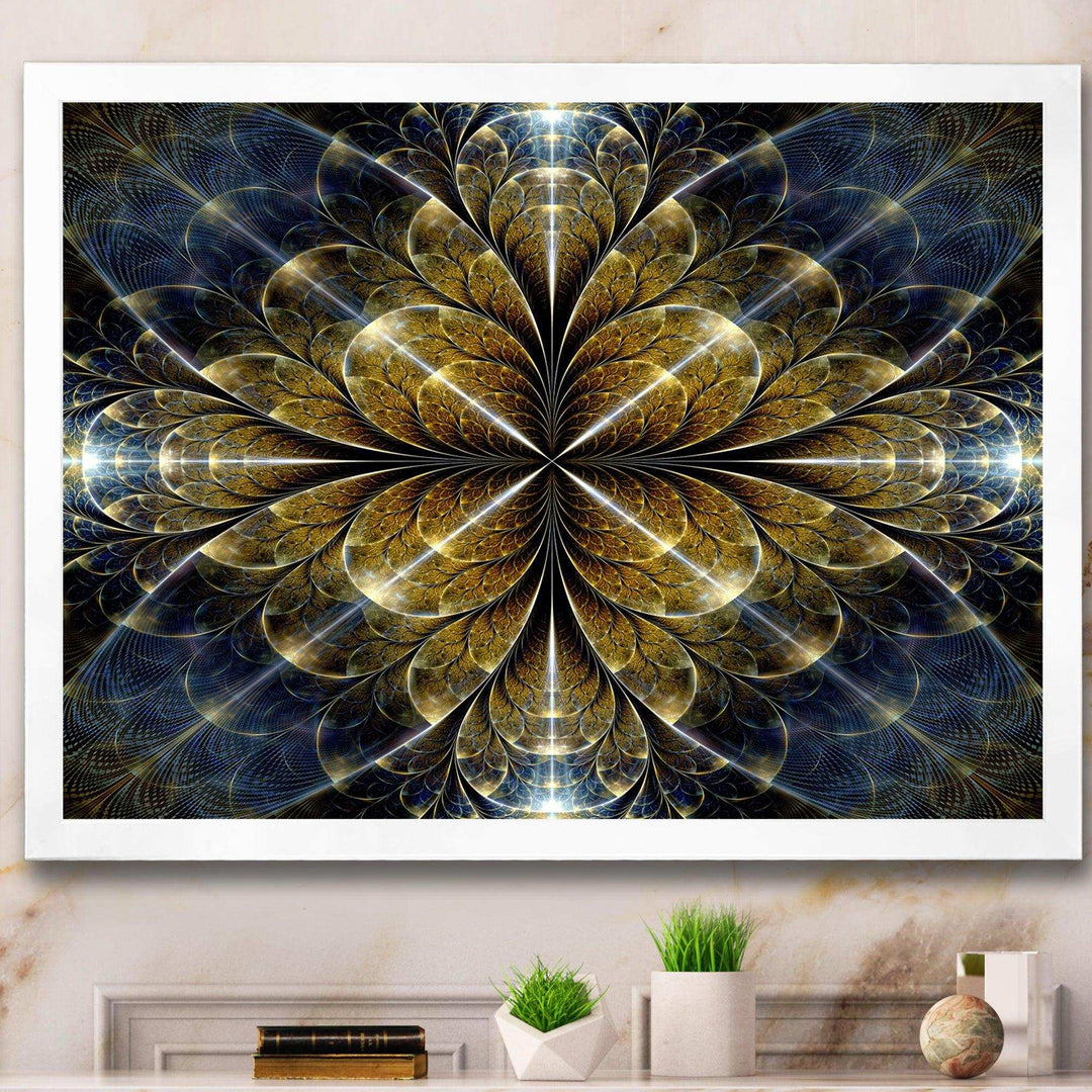 Digital Gold Fractal Flower Pattern - Modern Canvas Wall Art