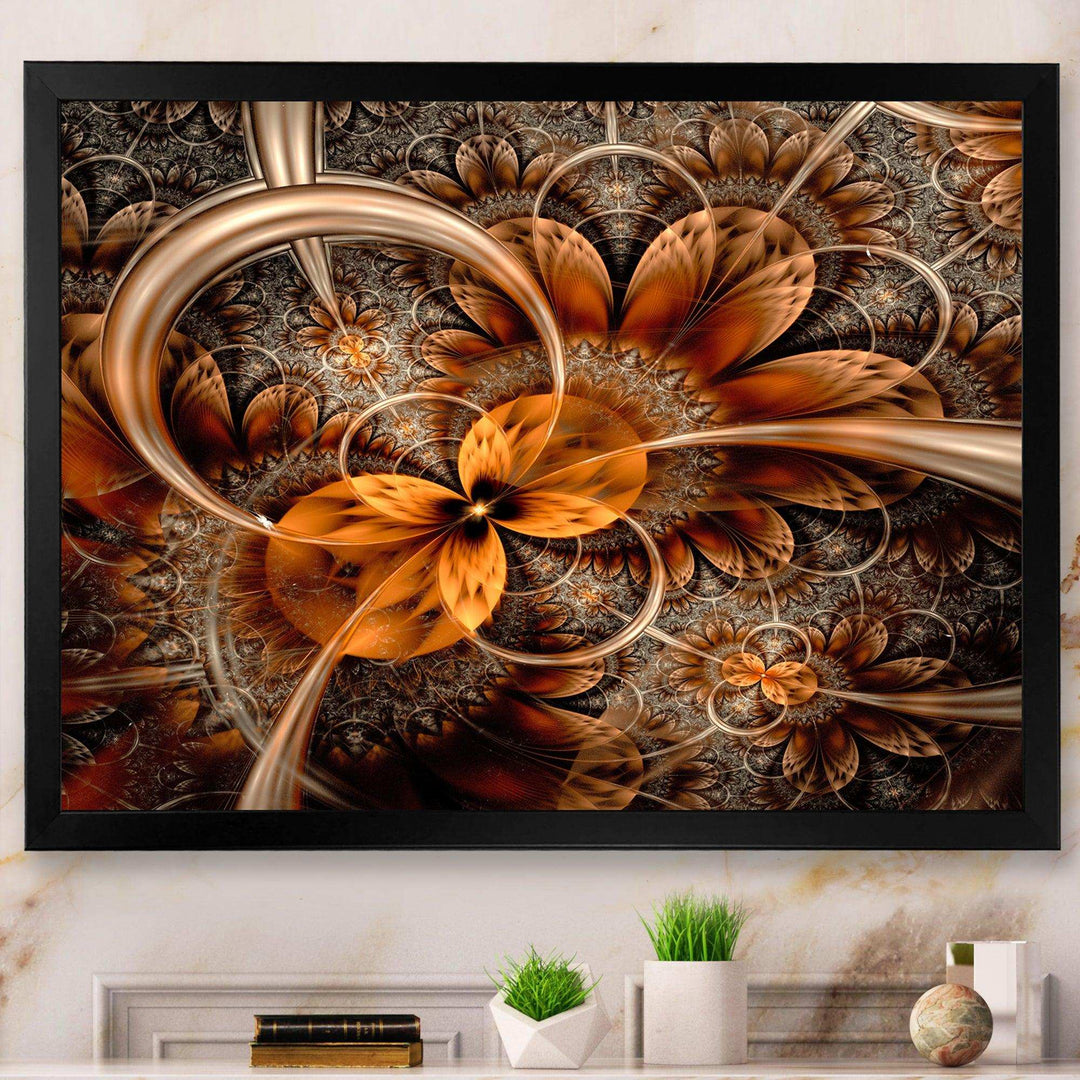 Dark Orange Fractal Flower - Modern Canvas Wall Art